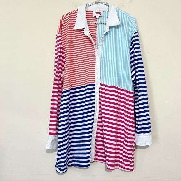 Solid & Striped Oxford Striped Color Block Tunic Button Front Shirt Swimcover - Picture 5 of 8